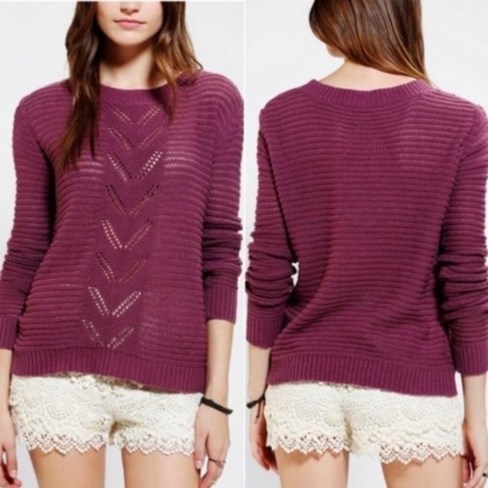 Urban Outfitters Knit Sweater Kimchi Blue Chevron Pointelle Purple Size Small‎ S